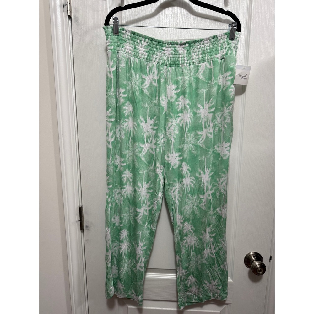 Tranquil & True Womens XL Green Palm Tree Smocked Waist‎ Pajama Lounge Pants NEW - Picture 11 of 11